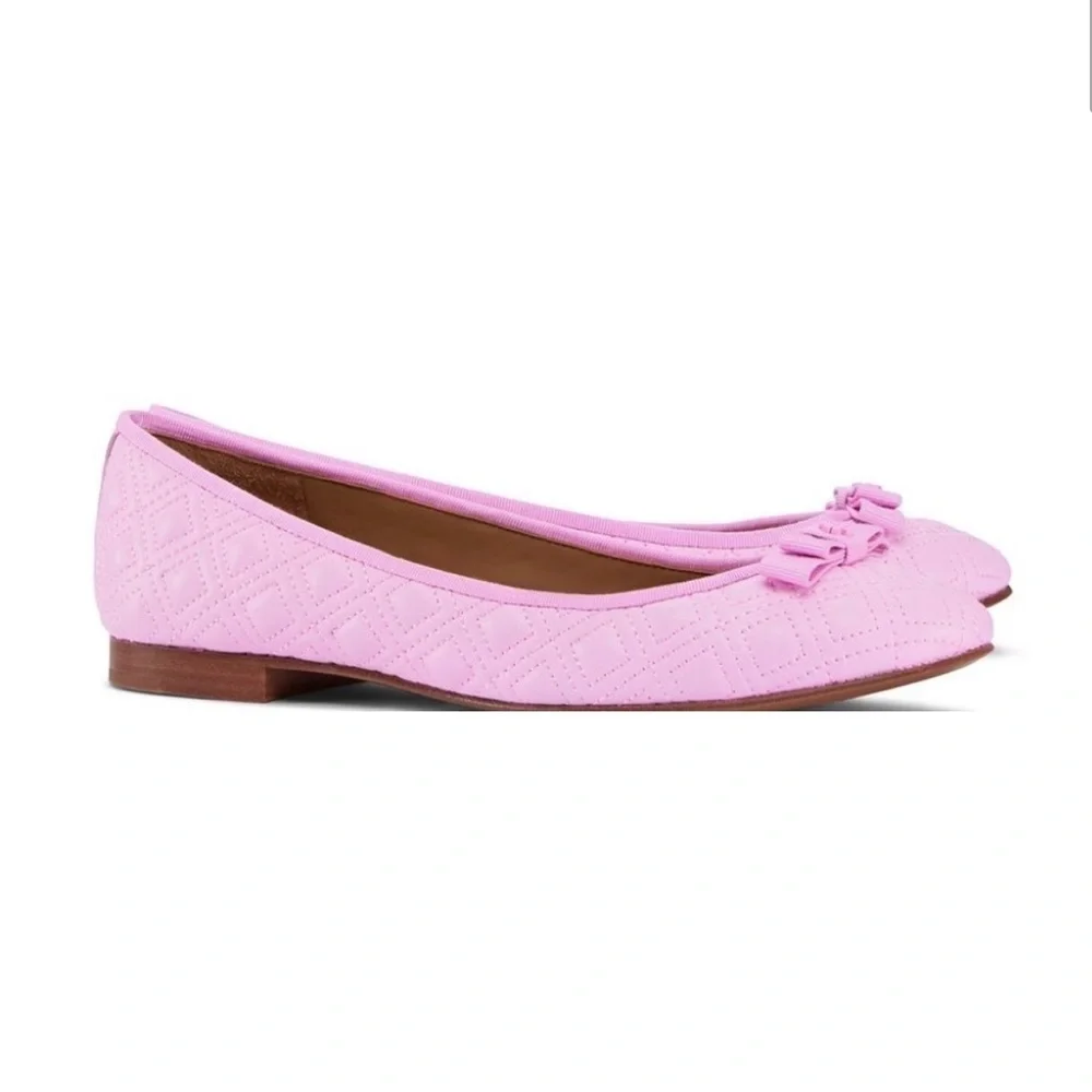 Tory Burch Marion Quilted Ballet Flats in Powder Puff Pink - Picture 2 of 15